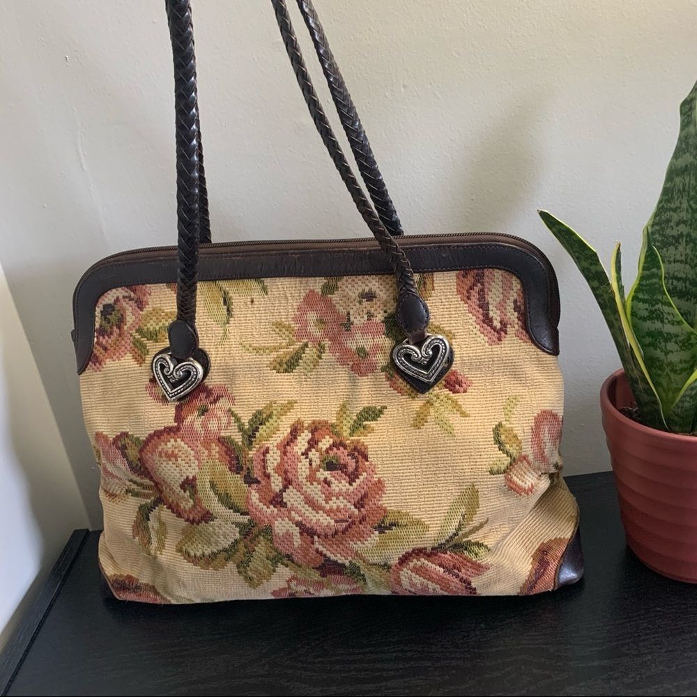 Brighton Large Floral Tapestry and Leather Overnight Weekender Travel Tote Bag